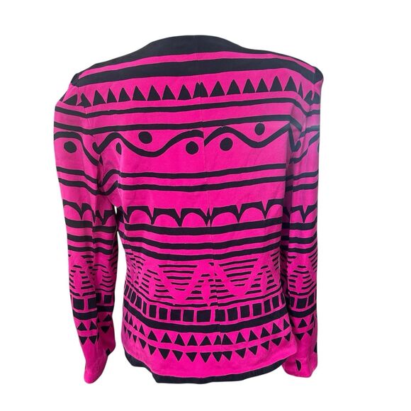 Vintage Rickie Freeman for Teri Jon Silk Blazer Jacket Magenta Black Geometric - Picture 2 of 6